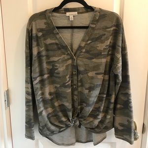 camo long sleeve with buttons down front